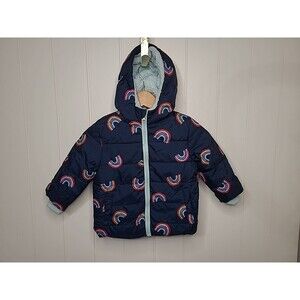 Swiss Tech Size 2T Toddler Girls Puffer Jacket with Hood Blue Rainbow